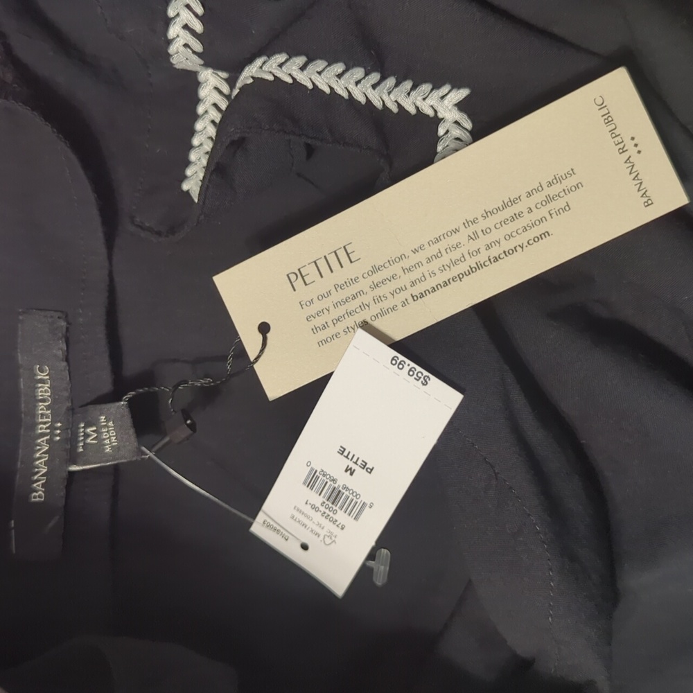 Banana Republic Black Boho Lightweight Cotton Casual Office Blouse Minimalist - Picture 6 of 7